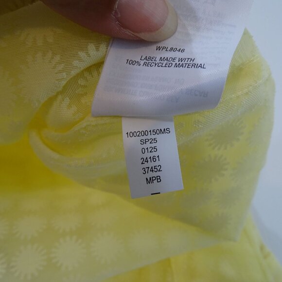 ON 34th Sheer Yellow Button Up Shirt Women Size L Long Sleeve Floral Burnout - Picture 7 of 11